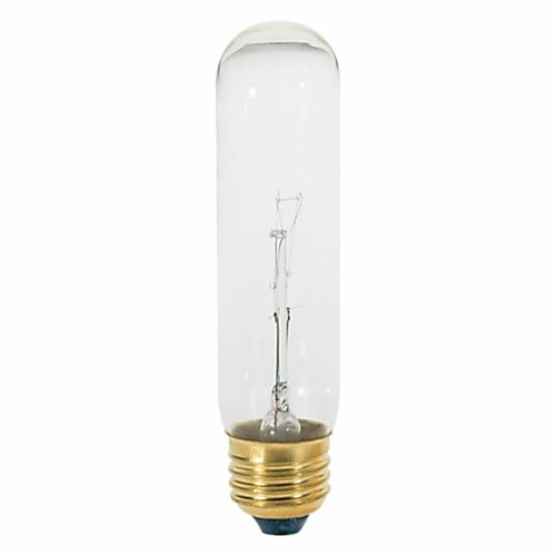 Incandescent Tubular Lamp, Designation: 25T10, 120 V, 25 WTT, T10 Shape, E26 Medium Base, Clear, C-5V Filament, 2000 HR, Lumens: 200 LM Initial, 5 IN Length, 1-1/4 IN Diameter