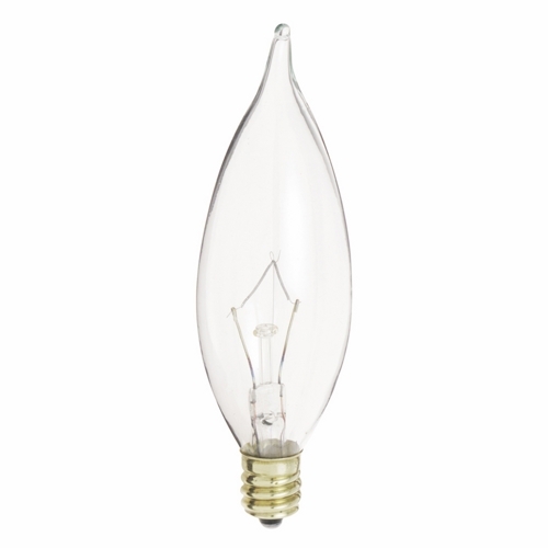 Incandescent Decorative Lamp, Designation: 60CA10, 120 V, 60 WTT, CA10 Shape, E12 Candelabra Base, Clear, CC-2V Filament, 1500 HR, Lumens: 650 LM Initial, 4-1/4 IN Length, 1-1/4 IN Diameter