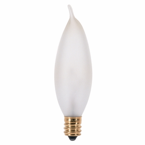 Incandescent Decorative Lamp, Designation: 15CA8/F, 120 V, 15 WTT, CA8 Shape, E12 Candelabra Base, Frosted, C-7A Filament, 1500 HR, Lumens: 95 LM Initial, 3-5/8 IN Length, 1 IN Diameter