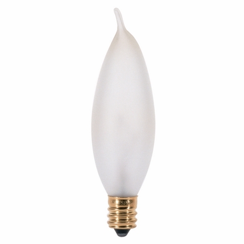 Incandescent Decorative Lamp, Designation: 25CA8/F, 120 V, 25 WTT, CA8 Shape, E12 Candelabra Base, Frosted, CC-2V Filament, 1500 HR, Lumens: 200 LM Initial, 3-5/8 IN Length, 1 IN Diameter