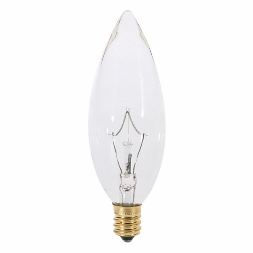Incandescent Decorative Lamp, Designation: 25BA9 1/2, 120 V, 25 WTT, BA9 1/2 Shape, E12 Candelabra Base, Clear, CC-2V Filament, 1500 HR, Lumens: 212 LM Initial, 3-1/2 IN Length, 1-3/16 IN Diameter