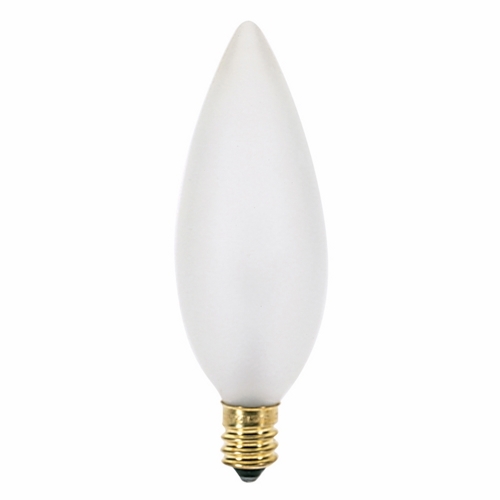 Incandescent Decorative Lamp, Designation: 25BA9 1/2/F, 120 V, 25 WTT, BA9 1/2 Shape, E12 Candelabra Base, Frosted, CC-2V Filament, 1500 HR, Lumens: 212 LM Initial, 3-1/2 IN Length, 1-3/16 IN Diameter