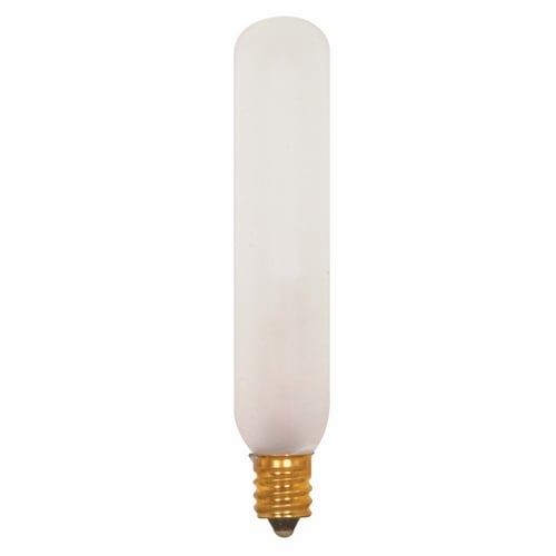 Incandescent Tubular Lamp, Designation: 15T6/F, 120 V, 15 WTT, T6 Shape, E12 Candelabra Base, Frosted, C-5A Filament, 2500 HR, Lumens: 90 LM Initial, 4 IN Length, 3/4 IN Diameter