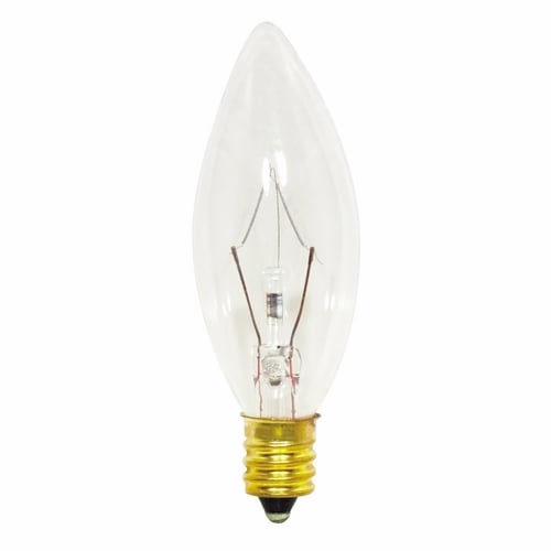 Incandescent Decorative Lamp, Designation: 40B8/Petite, 130 V, 40 WTT, B8 Shape, E12 Candelabra Base, Clear, CC-2V Filament, 1500 HR, Lumens: 384 LM Initial, 3 IN Length, 1 IN Diameter