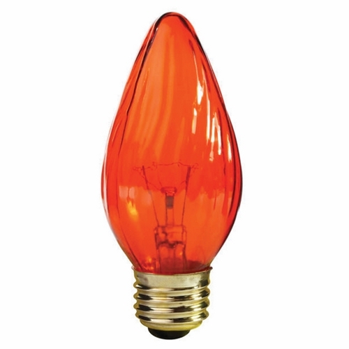 Incandescent Decorative Lamp, Designation: 25F15/A, 120 V, 25 WTT, F15 Shape, E26 Medium Base, Amber, CC-9 Filament, 1500 HR, 4-1/2 IN Length, 1-7/8 IN Diameter