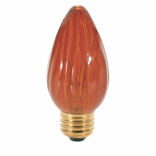 Incandescent Decorative Lamp, Designation: 40F15/A, 120 V, 40 WTT, F15 Shape, E26 Medium Base, Amber, CC-9 Filament, 1500 HR, 4-1/2 IN Length, 1-7/8 IN Diameter