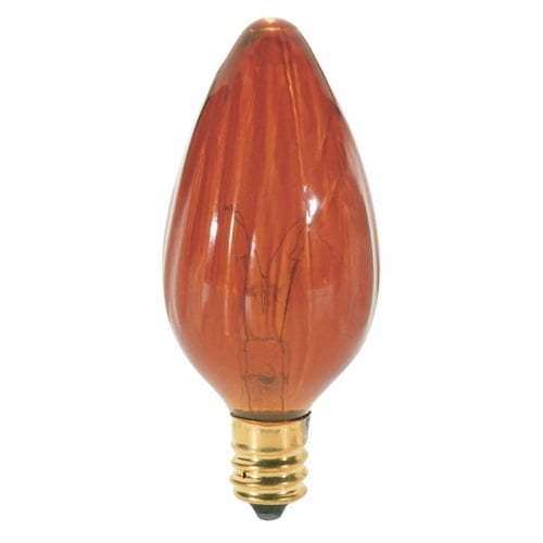 Incandescent Decorative Lamp, Designation: 25F10/A, 120 V, 25 WTT, F10 Shape, E12 Candelabra Base, Amber, C-7A Filament, 1500 HR, 3-5/8 IN Length, 1-1/4 IN Diameter
