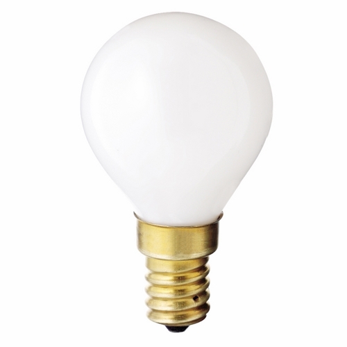 Incandescent Globe Lamp, Designation: 40G14/W, 130 V, 40 WTT, G14 Shape, E14 European Base, Gloss White, CC-9 Filament, 1500 HR, Lumens: 330 LM Initial, 3-1/8 IN Length, 1-3/4 IN Diameter