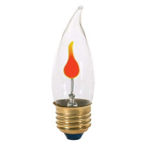 Incandescent Decorative Lamp, Designation: 3CA10/Flicker, 120 V, 3 WTT, CA10 Shape, E26 Medium Base, Clear, Neon Filament, 1000 HR, 4-5/8 IN Length, 1-1/4 IN Diameter