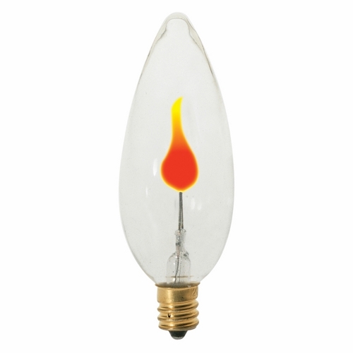 Incandescent Decorative Lamp, Designation: 3BA9 1/2/Flicker, 120 V, 3 WTT, BA9 1/2 Shape, E12 Candelabra Base, Clear, Neon Filament, 1000 HR, 3-1/2 IN Length, 1-3/16 IN Diameter
