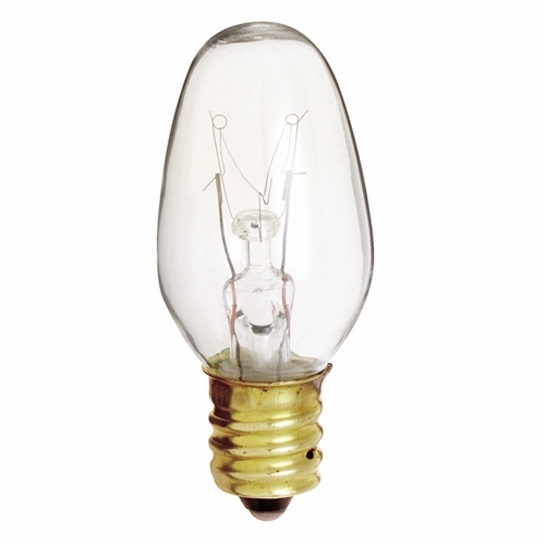 Incandescent Night Light & Holiday Lamp, Designation: 4C7, 120 V, 4 WTT, C7 Shape, E12 Candelabra Base, Clear, C-7A Filament, 3000 HR, Lumens: 16 LM Initial, 2-1/8 IN Length, 7/8 IN Diameter