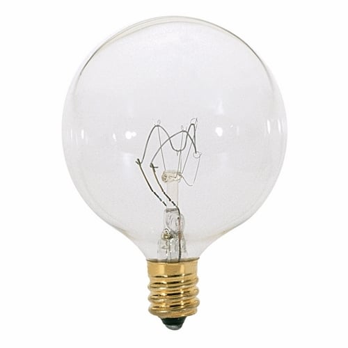 Incandescent Globe Lamp, Designation: 60G16 1/2, 120 V, 60 WTT, G16 1/2 Shape, E12 Candelabra Base, Clear, CC-2V Filament, 1500 HR, Lumens: 672 LM Initial, 3 IN Length, 2-1/16 IN Diameter