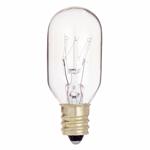 Incandescent Indicator & Sign Lamp, Designation: 25T8/C, 130 V, 25 WTT, T8 Shape, E12 Candelabra Base, Clear, C-5A Filament, 2500 HR, Lumens: 190 LM Initial, 2-5/8 IN Length, 1 IN Diameter