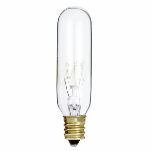 Incandescent Indicator & Sign Lamp, Designation: 15T6, 130 V, 15 WTT, T6 Shape, E12 Candelabra Base, Clear, C-5A Filament, 2500 HR, Lumens: 95 LM Initial, 3-5/8 IN Length, 3/4 IN Diameter