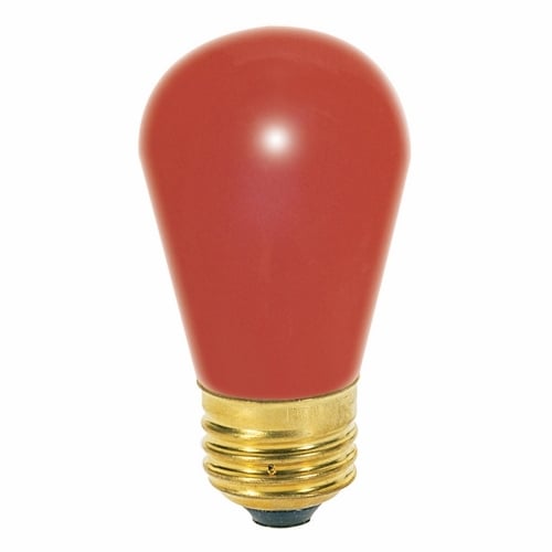 Incandescent Indicator & Sign Lamp, Designation: 11S14/R, 130 V, 11 WTT, S14 Shape, E26 Medium Base, Ceramic Red, CC-9 Filament, 2500 HR, 3-1/2 IN Length, 1-3/4 IN Diameter