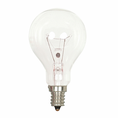 Incandescent General Service Lamp, Designation: 40A15/CL/E12, 130 V, 40 WTT, A15 Shape, E12 Candelabra Base, Clear, C-9 Filament, 1000 HR, Lumens: 420 LM Initial, 3-3/8 IN Length, 1-7/8 IN Diameter