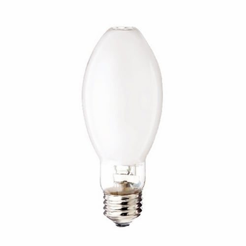 HID Mercury Vapor Lamp, Designation: H38AV-100DX, 100 WTT, ED17 Shape, E26 Medium Base, Coated, 6000 HR, Lumens: 4000 LM Initial, 3900 DEG K Color Temperature, Cool White 50 CRI, 5-7/16 IN Length, 2-1/8 IN Diameter