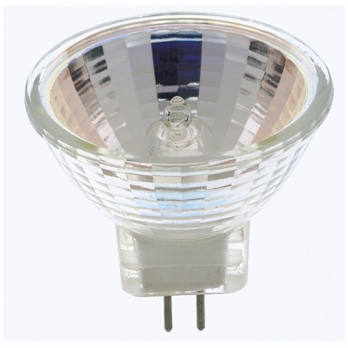 Halogen MR Lamp, Designation: 10MR11/NFL/6V, 6 V, 10 WTT, MR11 Shape, GZ4 Sub Minature 2 Pin Base, C-6 Filament, 2000 HR, 30 DEG Beam Angle, 1-1/4 IN Length, 1-3/8 IN Diameter, Lumens: 150 CP Center Beam
