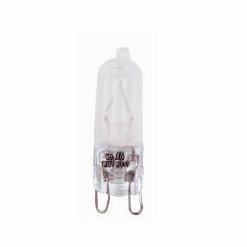 Halogen Bi Pin Lamp, Designation: 20T4/G9/FR, 120 V, 20 WTT, T4 Shape, G9 Double Loop Base, Frosted, CC-2V Filament, 2000 HR, Lumens: 171 LM Initial, 1-25/32 IN Length, 1/2 IN Diameter