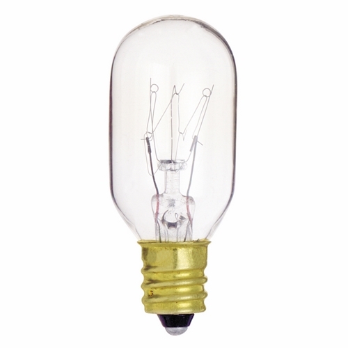 Designation: 15T7C CD/1 CAND BASE CLEAR 13, 15 watt T7 Incandescent, Clear, 2500 average rated hours, 95 lumens, Candelabra base, 130 volts