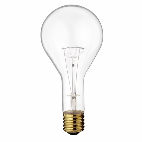 Incandescent General Service Lamp, Designation: 300PS35/CL, 130 V, 300 WTT, PS35 Shape, E39 Mogul Base, Clear, C-9 Filament, 2500 HR, Lumens: 3600 LM Initial, 9-3/8 IN Length, 4-3/8 IN Diameter