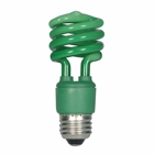 Compact Fluorescent Spiral Lamp, Designation: 13T2/Green, 120 V, 13 WTT, Mini Spiral Shape, E26 Medium Base, Green, 10000 HR, 4-1/8 IN Length, 1-13/16 IN Diameter