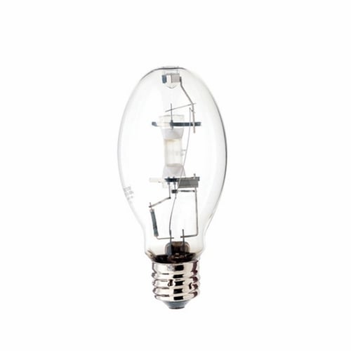 HID Metal Halide Lamp, Designation: MH100/ED28/U/4K, 100 WTT, ED28 Shape, E39 Mogul Base, Clear, 15000 HR, Lumens: 8500 LM Initial, 4200 DEG K Color Temperature, Cool White 65 CRI, 8-5/16 IN Length, 3-1/2 IN Diameter, Burn Position: Universal