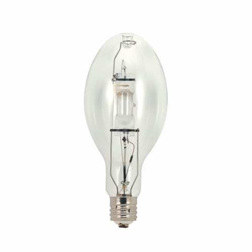 HID Metal Halide Lamp, Designation: MH400/ED37/U/4K, 400 WTT, ED37 Shape, E39 Mogul Base, Clear, 15000 HR, Lumens: 36000 LM Initial, 4000 DEG K Color Temperature, Cool White 65 CRI, 11-1/2 IN Length, 4-5/8 IN Diameter, Burn Position: Universal