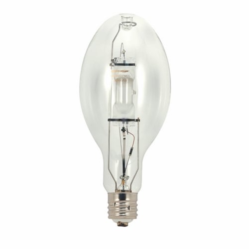 HID Metal Halide Lamp, Designation: MH400/ED28/U/4K/E39, 400 WTT, ED28 Shape, E39 Mogul Base, Clear, 20000 HR, Lumens: 36000 LM Initial, 4200 DEG K Color Temperature, Cool White 65 CRI, 8-5/16 IN Length, 3-1/2 IN Diameter, Burn Position: Universal