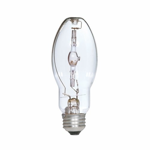 HID Metal Halide Lamp, Designation: MP70/ED17/U//PS, 70 WTT, ED17 Shape, E26 Medium Base, Clear, 10000 HR, Lumens: 6000 LM Initial, 4000 DEG K Color Temperature, Cool White 65 CRI, 5-7/16 IN Length, 2-1/8 IN Diameter, Burn Position: Universal