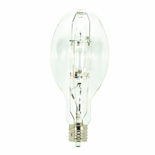 HID Metal Halide Lamp, Designation: MP400/ED37/BU/4K, 400 WTT, ED37 Shape, E39 Mogul Base, Clear, 20000 HR, Lumens: 40000 LM Initial, 4200 DEG K Color Temperature, Cool White 65 CRI, 11-1/2 IN Length, 4-5/8 IN Diameter, Burn Position: BU +/- 15