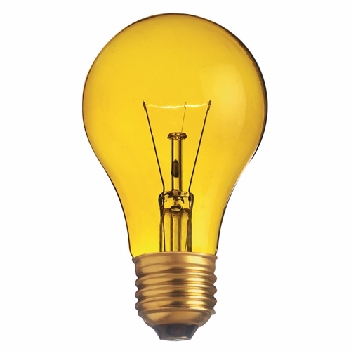 Incandescent General Service Lamp, Designation: 25A/TY, 130 V, 25 WTT, A19 Shape, E26 Medium Base, Transparent Yellow, C-9 Filament, 2000 HR, 4-1/8 IN Length, 2-3/8 IN Diameter