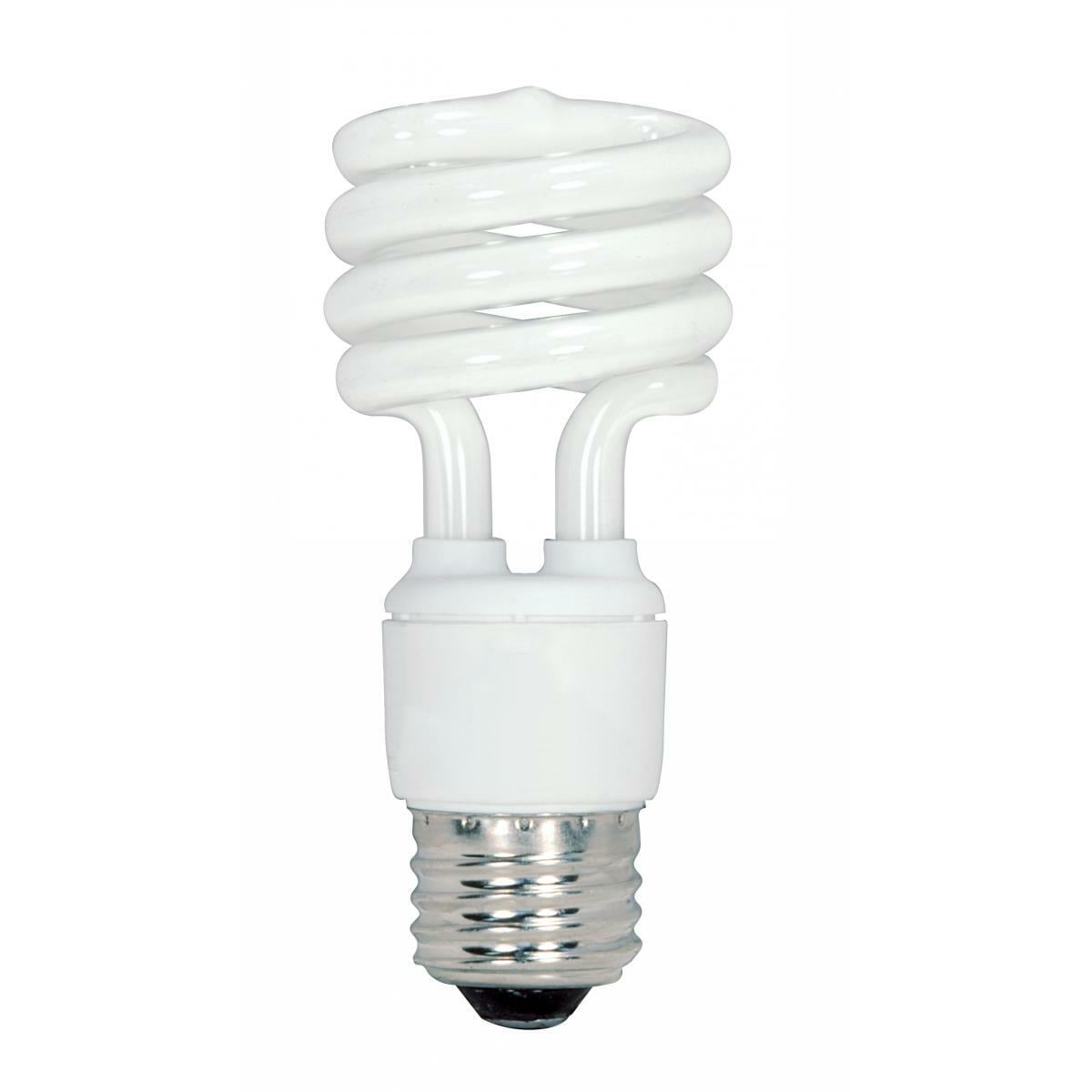 Compact Fluorescent Spiral Lamp, Designation: 13T2/27, 120 V, 13 WTT, Mini Spiral Shape, E26 Medium Base, 12000 HR, Lumens: 900 LM Initial, 2700 DEG K Color Temperature, Warm White 82 CRI, 4-1/8 IN Length, 1-13/16 IN Diameter, 4-Bulb Value Pack