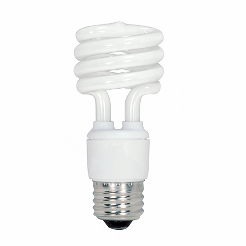 Compact Fluorescent Spiral Lamp, Designation: 13T2/50, 120 V, 13 WTT, Mini Spiral Shape, E26 Medium Base, 12000 HR, Lumens: 880 LM Initial, 5000 DEG K Color Temperature, Natural Light 82 CRI, 4-1/8 IN Length, 1-13/16 IN Diameter, 4-pack