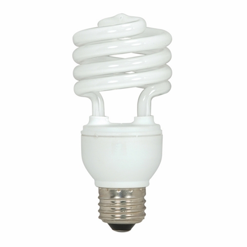 Compact Fluorescent Spiral Lamp, Designation: 18T2/27, 120 V, 18 WTT, Mini Spiral Shape, E26 Medium Base, 12000 HR, Lumens: 1140 LM Initial, 2700 DEG K Color Temperature, Warm White 82 CRI, 4-17/32 IN Length, 2-1/8 IN Diameter