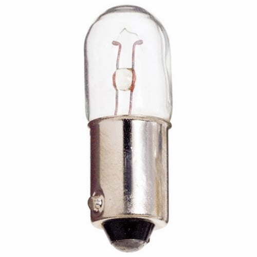 Miniature Lamp, Designation: 755, 6.3 V, 0.95 WTT, T3 1/4 Shape, BA9s Miniature Bayonet Base, C-2R Filament, 20000 HR, 0.15 AMP, 1-3/16 IN Length, 13/32 IN Diameter