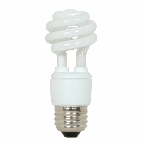 Compact Fluorescent Spiral Lamp, Designation: 9T2/27, 120 V, 9 WTT, Mini Spiral Shape, E26 Medium Base, 12000 HR, Lumens: 550 LM Initial, 2700 DEG K Color Temperature, Warm White 82 CRI, 3-31/32 IN Length, 1-9/16 IN Diameter
