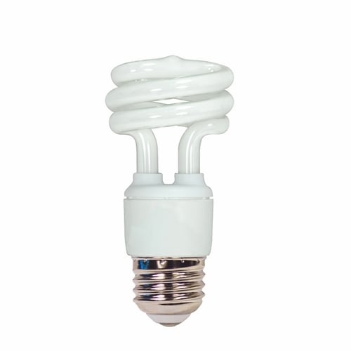 Compact Fluorescent Spiral Lamp, Designation: 11T2/41, 120 V, 11 WTT, Mini Spiral Shape, E26 Medium Base, 10000 HR, Lumens: 730 LM Initial, 4100 DEG K Color Temperature, Cool White 82 CRI, 3-31/32 IN Length, 1-13/16 IN Diameter
