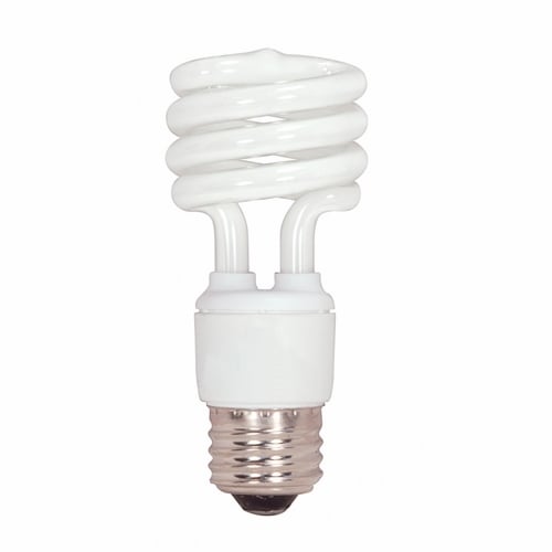Compact Fluorescent Spiral Lamp, Designation: 13T2/27, 120 V, 13 WTT, Mini Spiral Shape, E26 Medium Base, 12000 HR, Lumens: 900 LM Initial, 2700 DEG K Color Temperature, Warm White 82 CRI, 4-1/8 IN Length, 1-13/16 IN Diameter