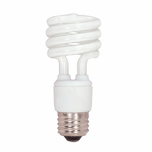 Compact Fluorescent Spiral Lamp, Designation: 13T2/50, 120 V, 13 WTT, Mini Spiral Shape, E26 Medium Base, 12000 HR, Lumens: 880 LM Initial, 5000 DEG K Color Temperature, Natural Light 82 CRI, 4-1/8 IN Length, 1-13/16 IN Diameter