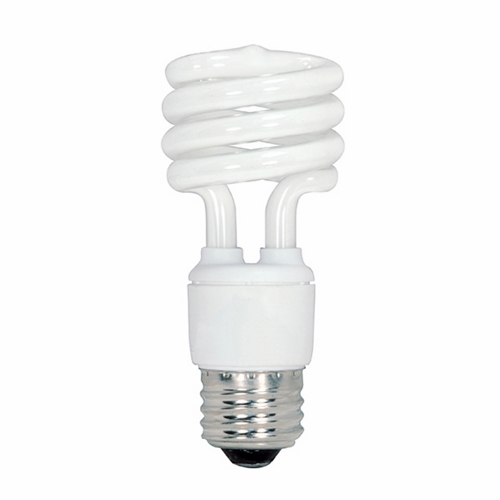 Compact Fluorescent Spiral Lamp, Designation: 13T2/27, 12 V, 13 WTT, Mini Spiral Shape, E26 Medium Base, 10000 HR, Lumens: 710 LM Initial, 2700 DEG K Color Temperature, Warm White 82 CRI, 4-1/8 IN Length, 1-13/16 IN Diameter