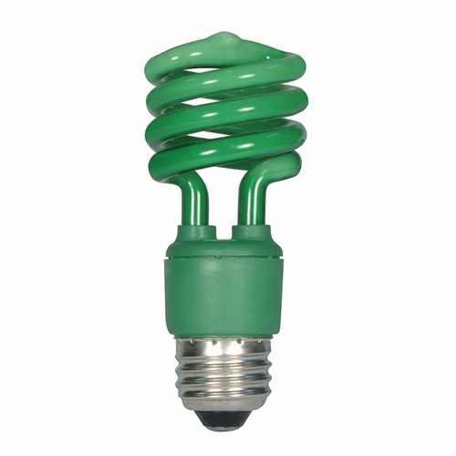 Compact Fluorescent Spiral Lamp, Designation: 13T2/Green, 120 V, 13 WTT, Mini Spiral Shape, E26 Medium Base, 10000 HR, 82 CRI, 4-1/8 IN Length, 1-13/16 IN Diameter