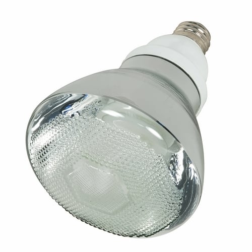 Compact Fluorescent Reflector Lamp, Designation: 23BR38/27, 120 V, 23 WTT, BR38 Shape, E26 Medium Base, 10000 HR, Lumens: 1070 LM Initial, 2700 DEG K Color Temperature, Warm White 82 CRI, 6-1/2 IN Length, 4-23/32 IN Diameter
