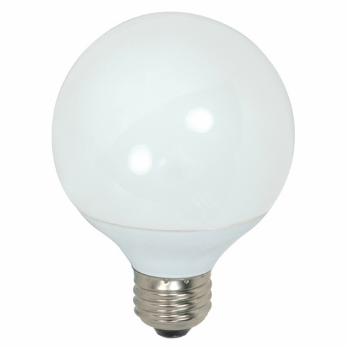 Compact Fluorescent Globe Lamp, Designation: 9G25/41, 120 V, 9 WTT, G25 Shape, E26 Medium Base, 10000 HR, Lumens: 500 LM Initial, 4100 DEG K Color Temperature, Cool White 82 CRI, 4-11/32 IN Length, 3-1/8 IN Diameter