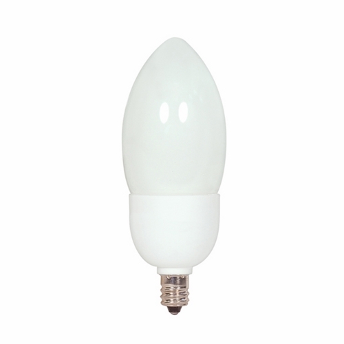Compact Fluorescent Decorative Lamp, Designation: 7CTCFL/27, 120 V, 7 WTT, Torpedo Shape, E12 Candelabra Base, Frosted, 10000 HR, Lumens: 340 LM Initial, 2700 DEG K Color Temperature, Warm White 82 CRI, 4-11/16 IN Length, 1-25/32 IN Diameter