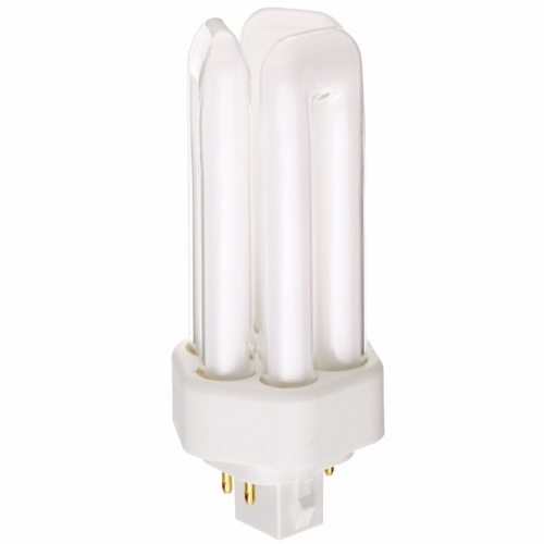 Compact Fluorescent Triple Twin 4 Pin Lamp, Designation: CFT8W/4P/827, 18 WTT, T4 Shape, GX24q-2 GX24q-2 (4-Pin) Base, 15000 HR, Lumens: 1200 LM Initial, 2700 DEG K Color Temperature, Warm White 82 CRI, 4-19/32 IN Length