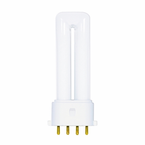 Compact Fluorescent Single Twin 4 Pin Lamp, Designation: CF5DS/E/841, 5 WTT, T4 Shape, 2G7 2G7 Base, 15000 HR, Lumens: 230 LM Initial, 4100 DEG K Color Temperature, Cool White 82 CRI, 3-13/32 IN Length