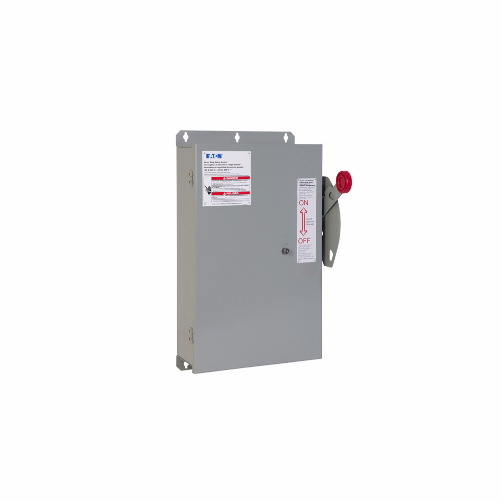 Eaton shunt trip safety switch, 100 A, Three-pole, 600 Vac, 250 Vdc, 24 Vac, NEMA 12, NEMA 3R, Non-Fusible, 600 V