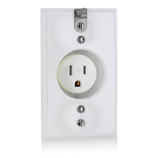 15 Amp, 125 Volt, NEMA 5-15R, 2P, 3W, Single Receptacle, Tamper-Resistant, Straight Blade, Clock Hanger Receptacle, Painted Steel Wallplate, Back & Side Wired - White
