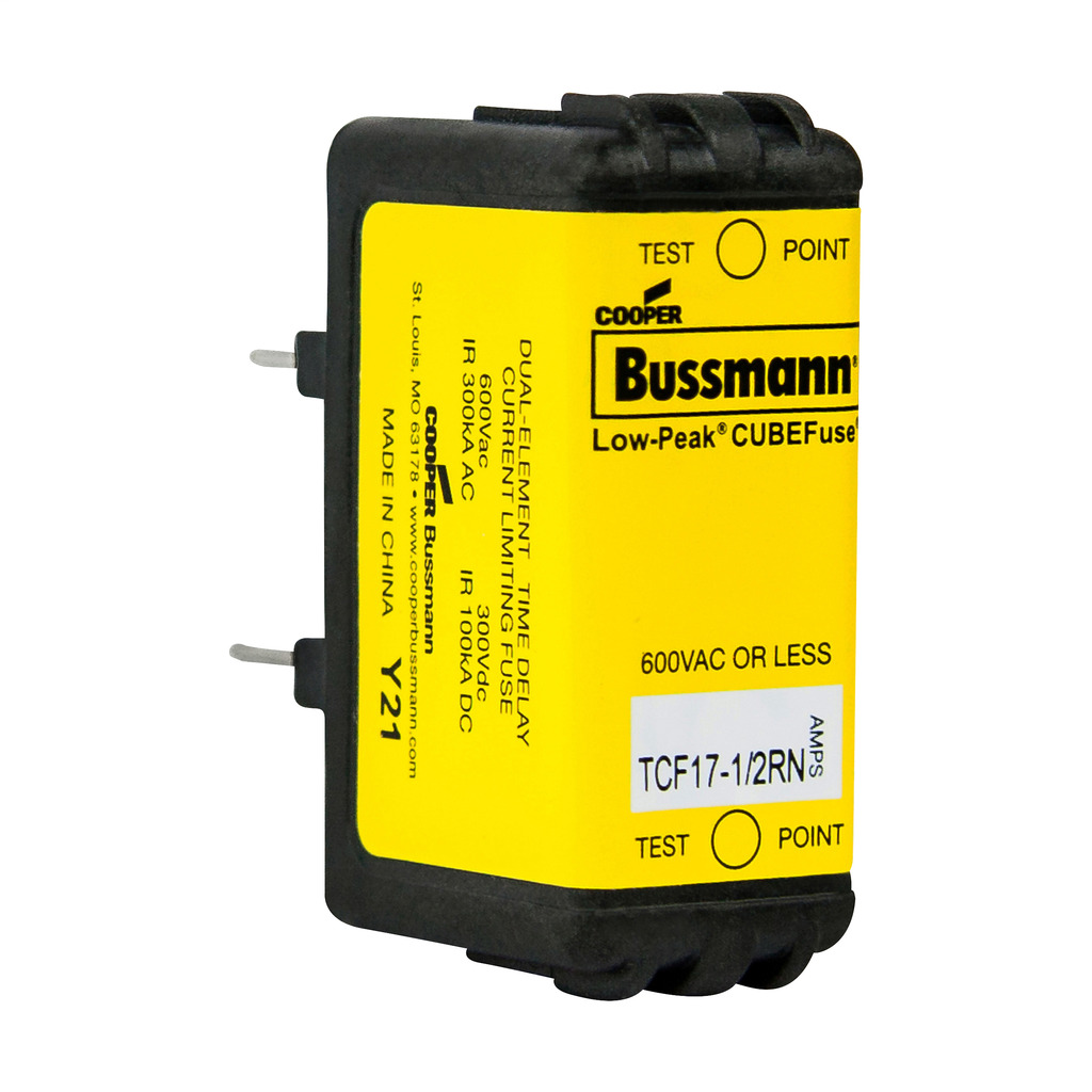 Eaton Bussmann series TCF fuse, 17.5 A, 60 Hz, 50 Hz, Dual, Class CF, Black, Non-indicating, Blade end, Time delay,Class CF, 100 kAIC at 300 Vdc,300 kAIC at 600 V, Glass filled PES, Standard, 600 V, 300 Vdc, TCFH30N, CCP2-3-30CF